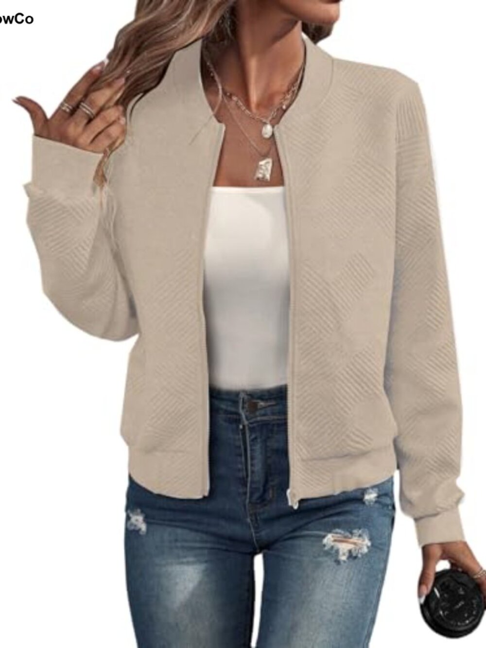 Women's Zip Up Bomber Jacket Cropped Lightweight Fall Outerwear
